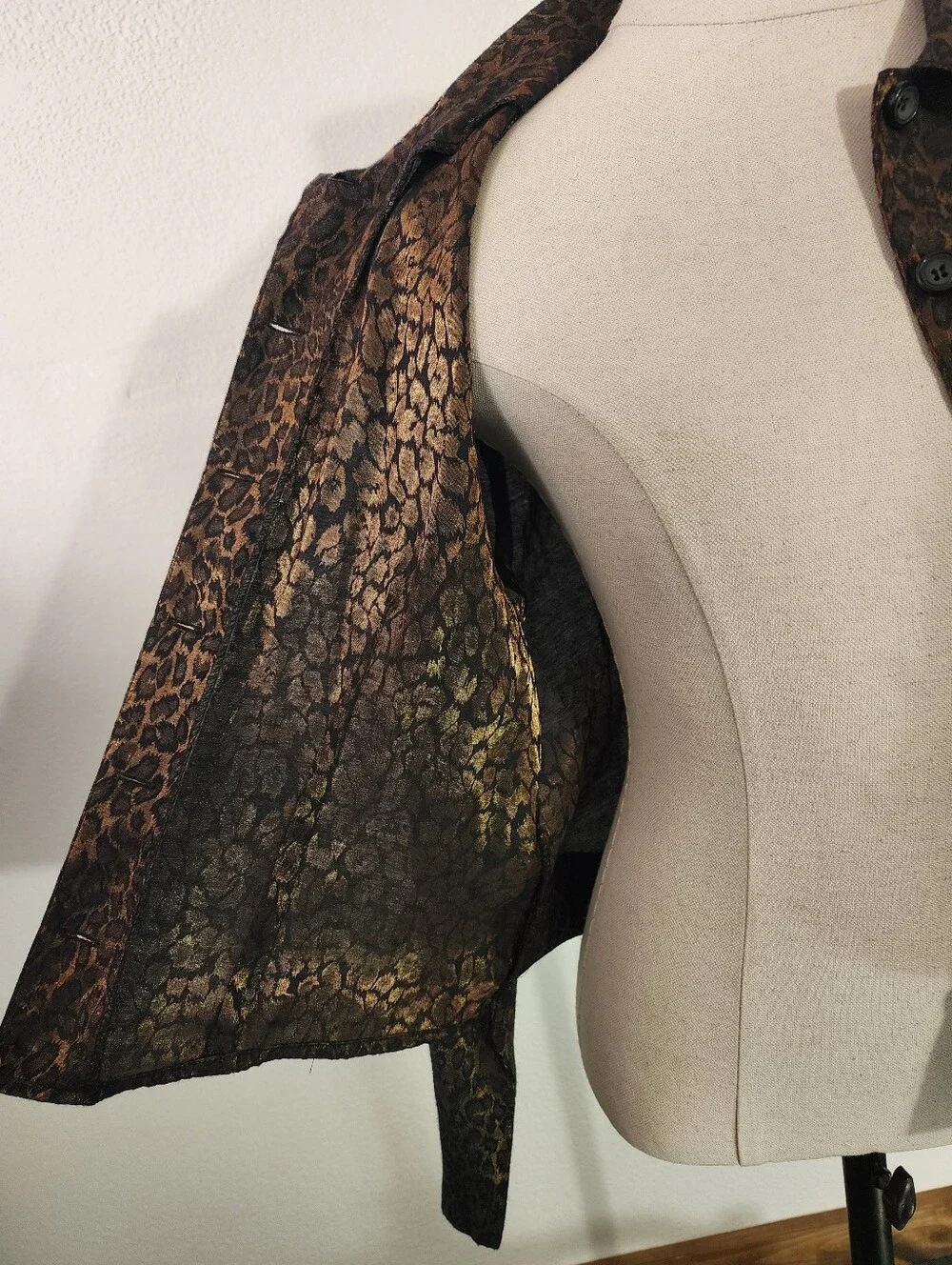 Sheri Martin Jacket Leopard Print Slit Back Button Down Vintage Brown Size 12P